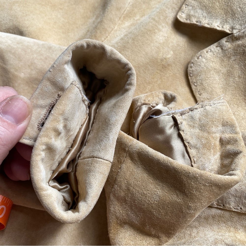 90s Coldwater Creek Leather Suede Trench Coat Women Med Open Front Western Boho - Picture 12 of 15